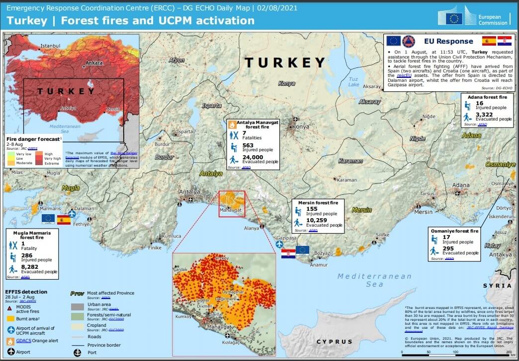 Turkey Wildfires Map 2021
